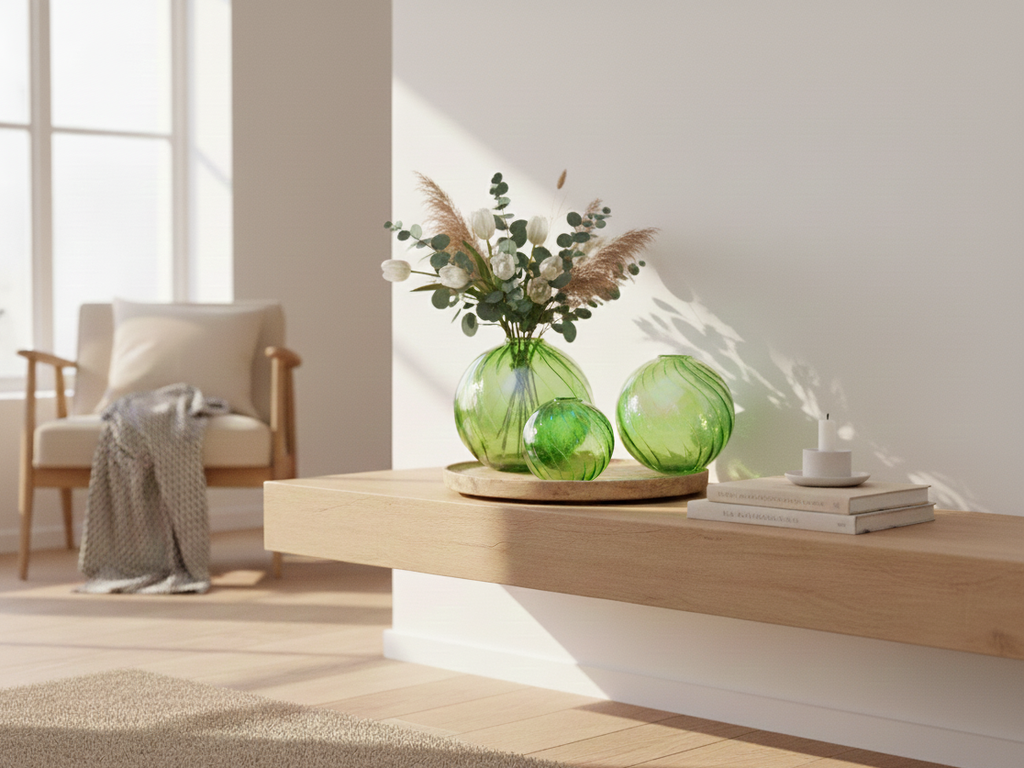 trio vase verre vert rond
